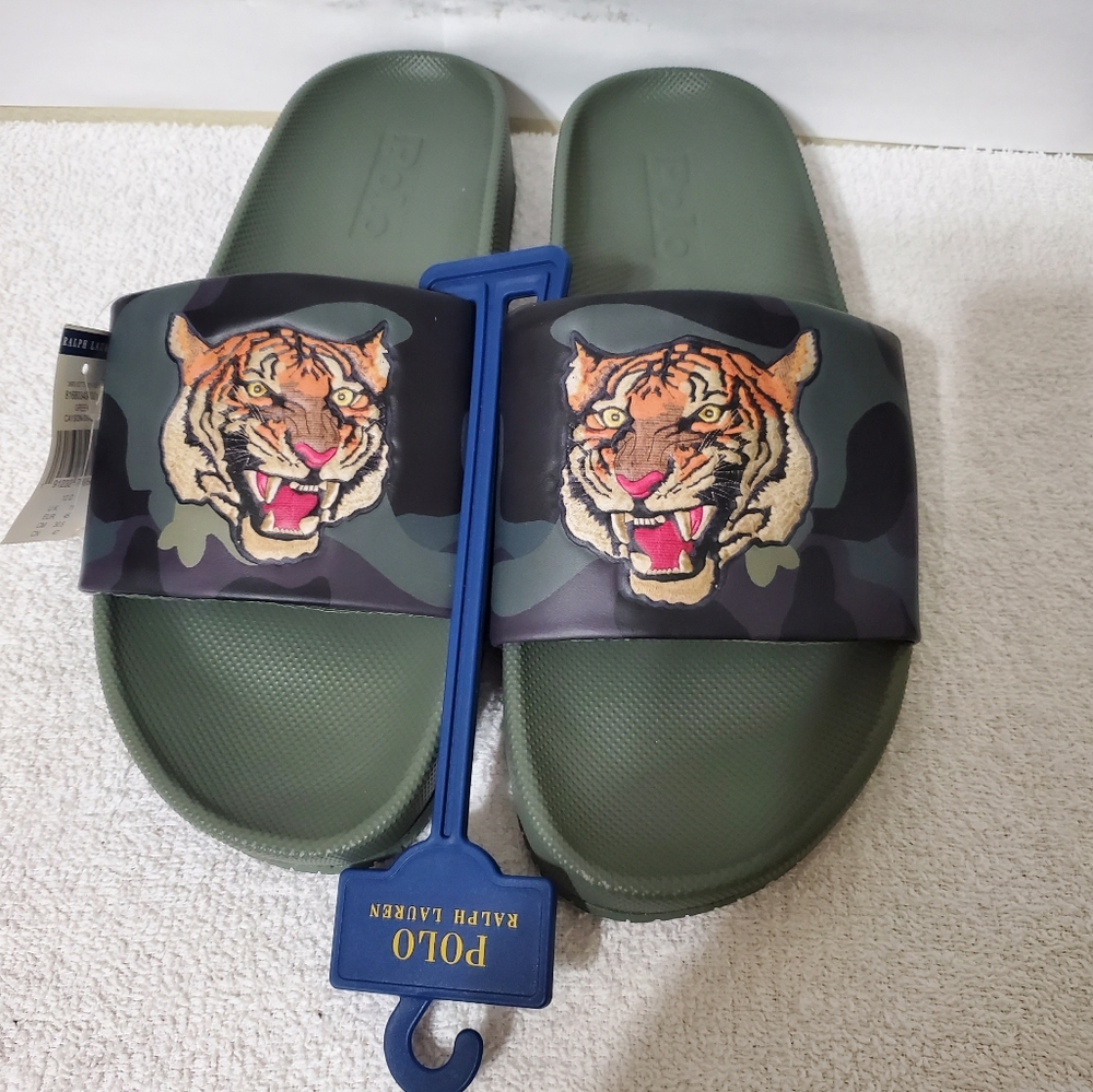 SOLD. Polo ralph lauren Cayson Tiger Slide Sandals - Picture 1 of 15